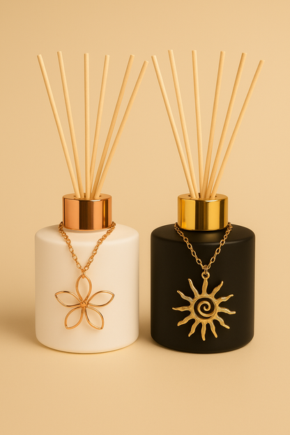 Détail diffuseur minimaliste 100ml avec bâtonnets rotin bouchon personnalisable