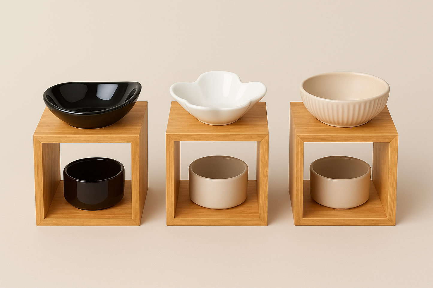 Brûle-parfum artisanal céramique blanche support bois pour fondants Mileïdi Créations