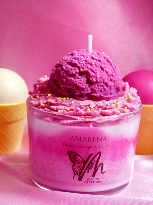 Bougie artisanale Amarena parfum glace cerise design granité gourmand