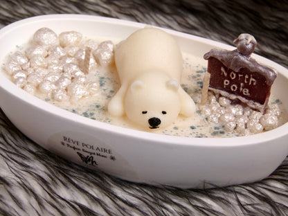 Détail bougie Noël ours polaire iceberg cristaux de glace Pôle Nord fait main