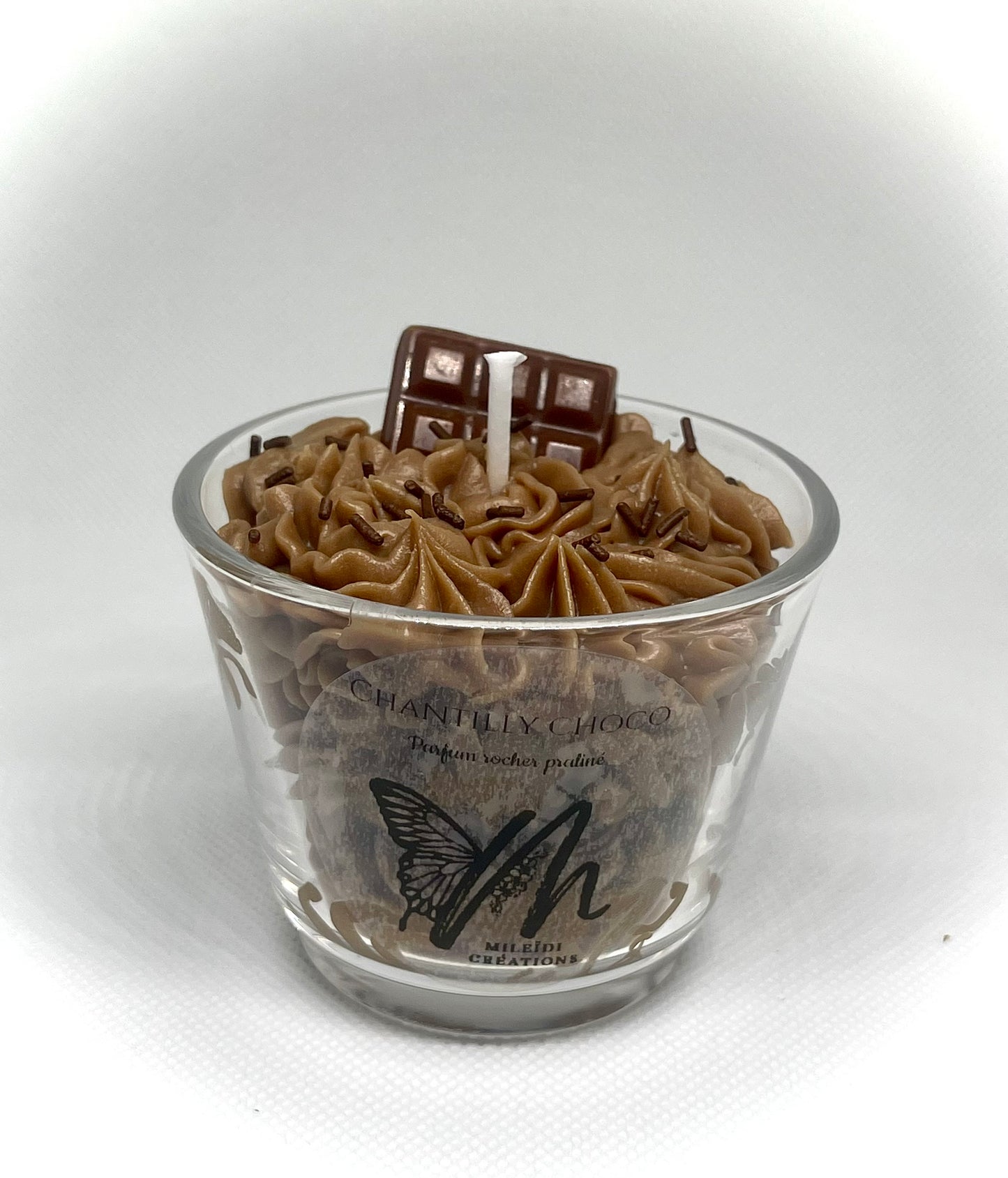 Bougie artisanale Chantilly Choco parfum rocher praliné avec chantilly crémeuse fait main
