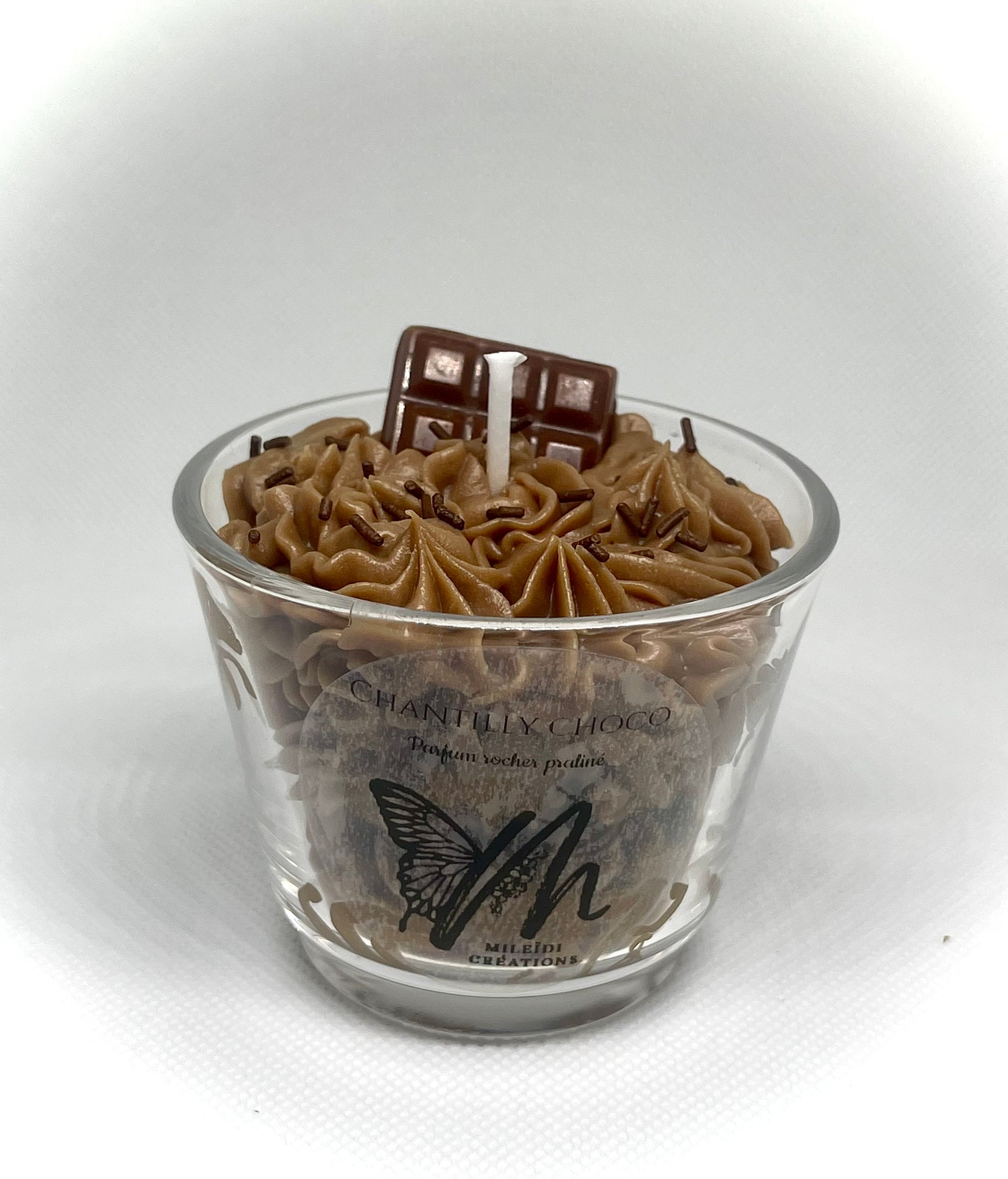 Bougie artisanale Chantilly Choco parfum rocher praliné avec chantilly crémeuse fait main
